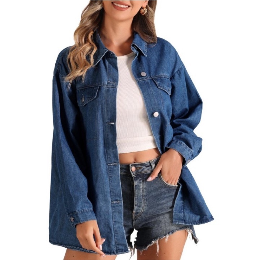 Allegra K Women's Collar Button Down Long Sleeve Casual Denim Oversized
Jacket